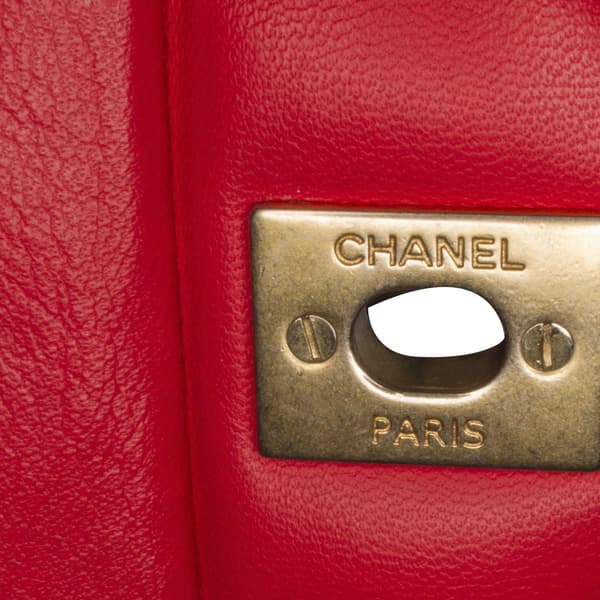 Pre-owned Chanel Mini Rectangular Classic Lambskin Single Flap Red