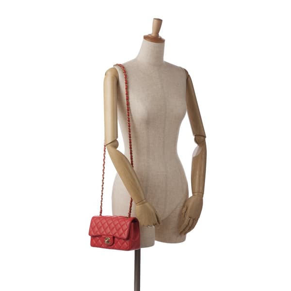 Pre-owned Chanel Mini Rectangular Classic Lambskin Single Flap Red