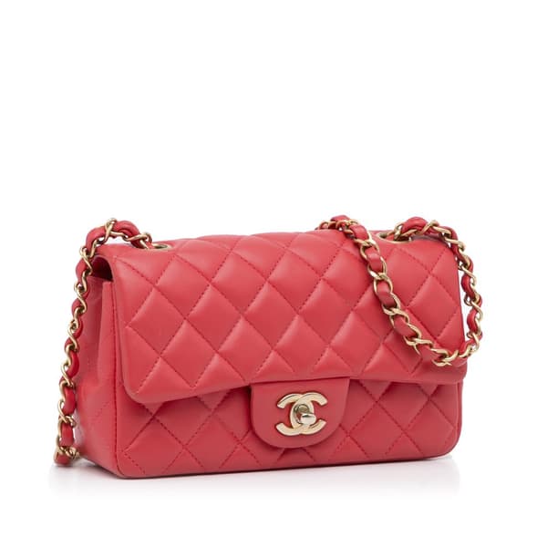 Pre-owned Chanel Mini Rectangular Classic Lambskin Single Flap Red