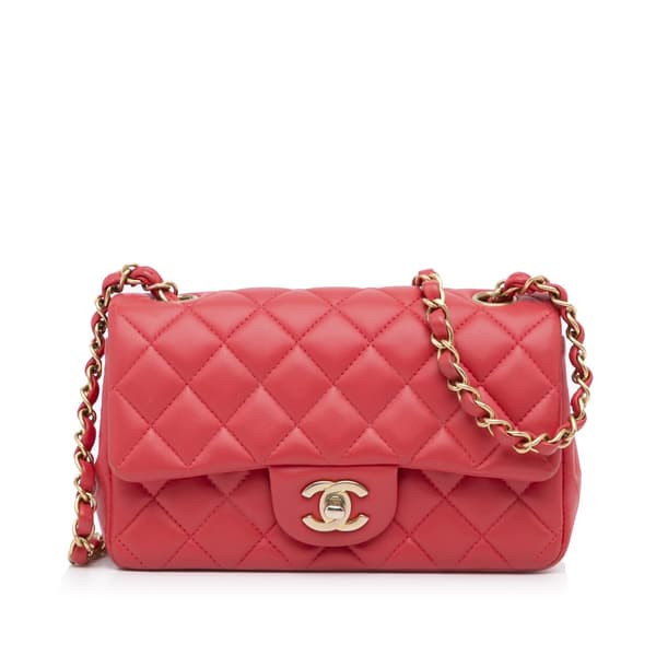 Pre-owned Chanel Mini Rectangular Classic Lambskin Single Flap Red