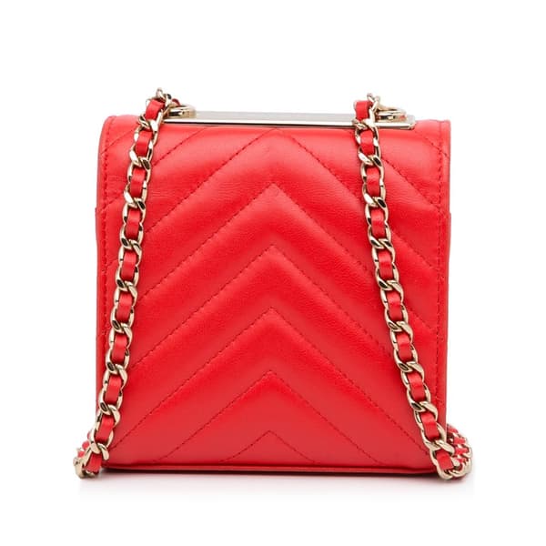 Pre-owned Chanel Mini Chevron Lambskin Trendy CC Chain Wallet Red