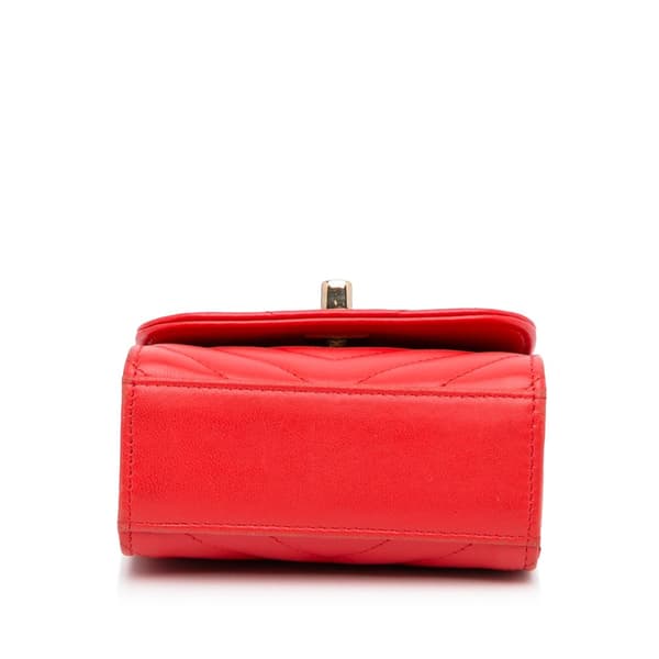 Pre-owned Chanel Mini Chevron Lambskin Trendy CC Chain Wallet Red