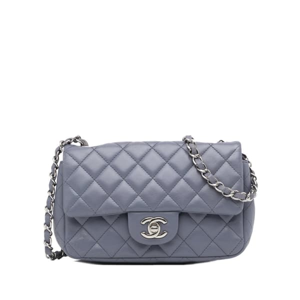 Pre-owned Chanel Mini Rectangular Classic Lambskin Single Flap Gray