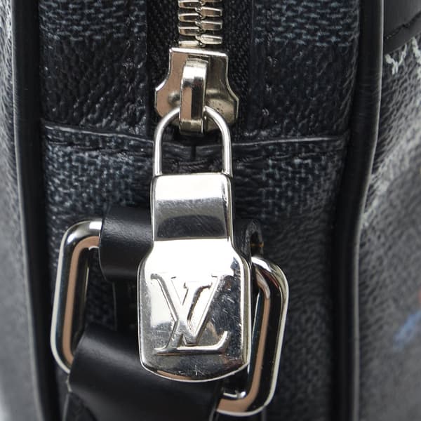 Pre-owned Louis Vuitton Damier Graphite Renaissance Map Danube Slim PM Black