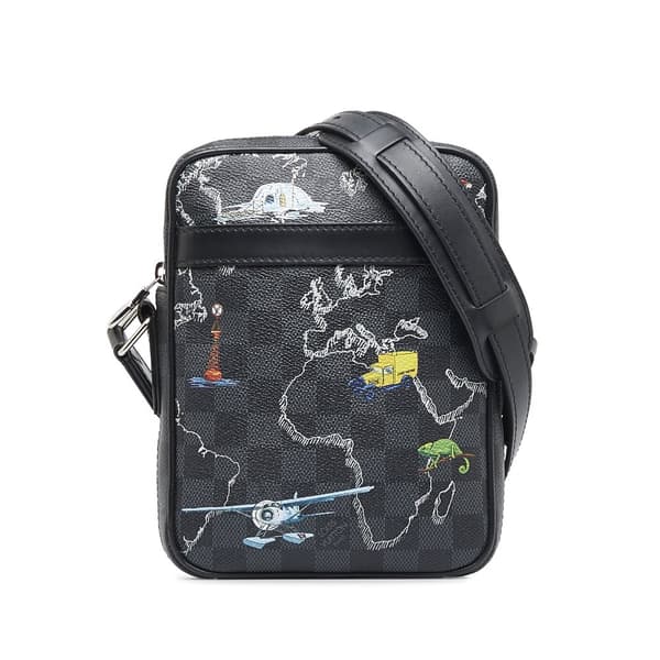 Pre-owned Louis Vuitton Damier Graphite Renaissance Map Danube Slim PM Black