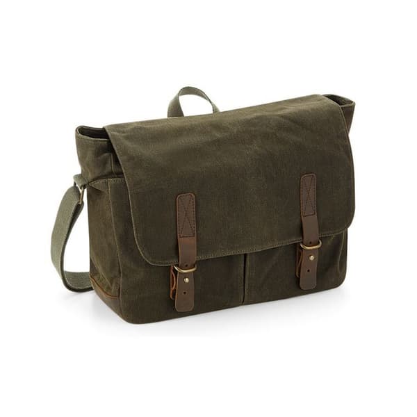 Quadra Heritage Leather Accents Messenger Bag Olive Green One Size