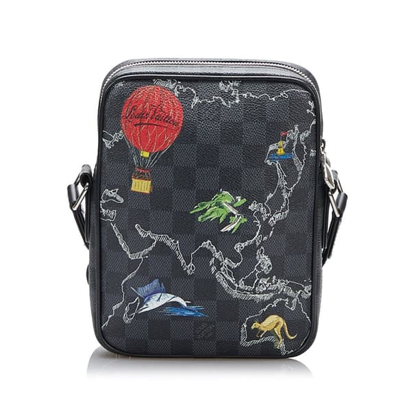 Pre-owned Louis Vuitton Damier Graphite Renaissance Map Danube Slim PM Black