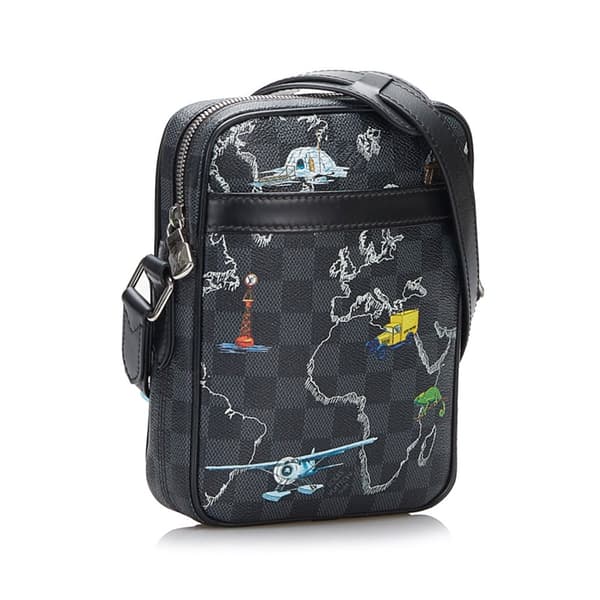 Pre-owned Louis Vuitton Damier Graphite Renaissance Map Danube Slim PM Black