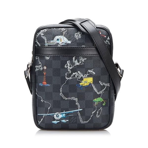 Pre-owned Louis Vuitton Damier Graphite Renaissance Map Danube Slim PM Black