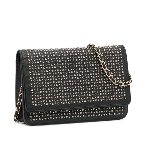 Pre-owned Chanel Studded Leather Wallet on Chain Black