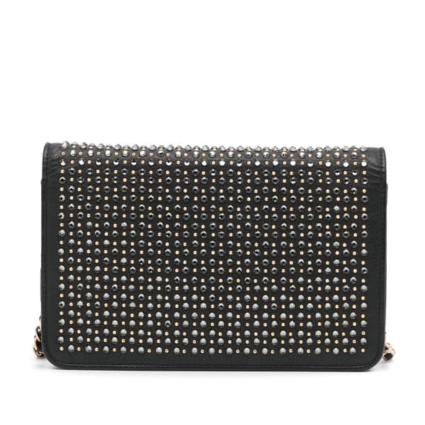 Pre-owned Chanel Studded Leather Wallet on Chain Black