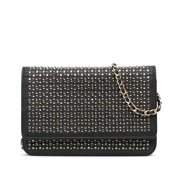 Pre-owned Chanel Studded Leather Wallet on Chain Black
