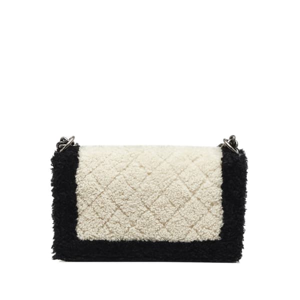 Pre-owned Chanel Old Medium Bicolor Shearling Boy Flap White
