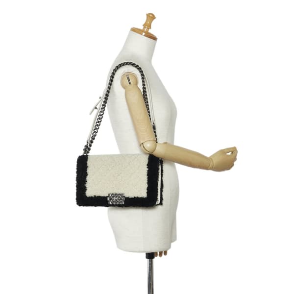 Pre-owned Chanel Old Medium Bicolor Shearling Boy Flap White