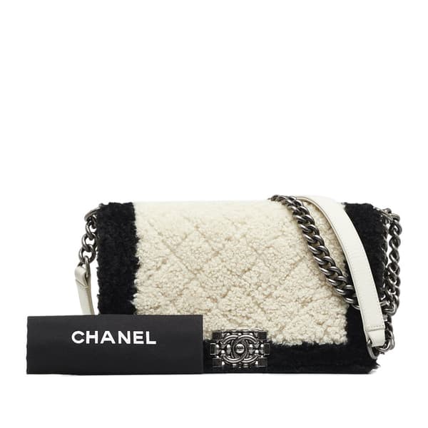 Pre-owned Chanel Old Medium Bicolor Shearling Boy Flap White