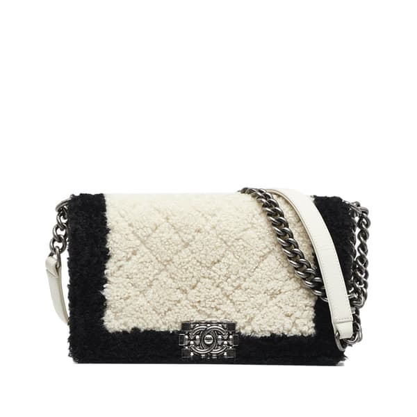 Pre-owned Chanel Old Medium Bicolor Shearling Boy Flap White