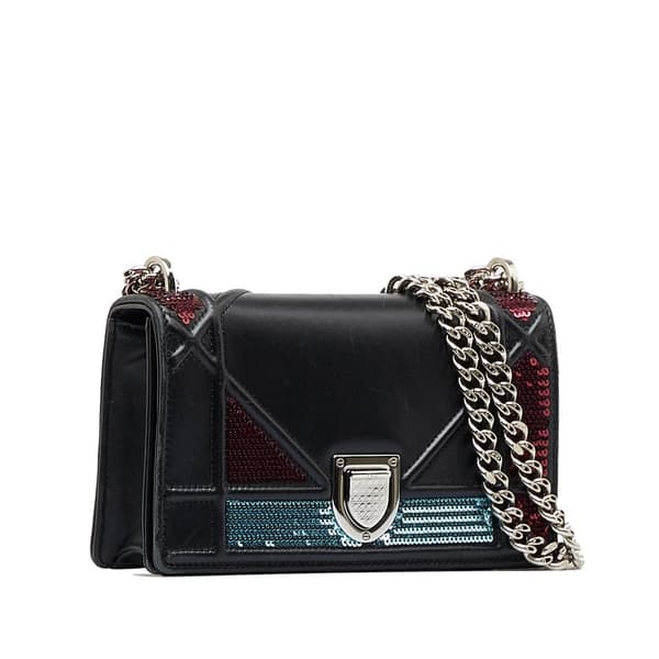 Pre-owned Dior Mini Diorama Sequin Flap Black
