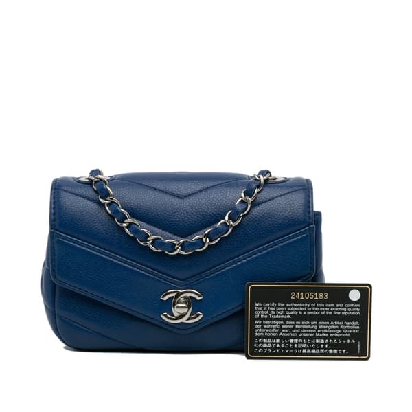 Pre-owned Chanel Mini Caviar Chevron Data Center Envelope Flap Bag Blue