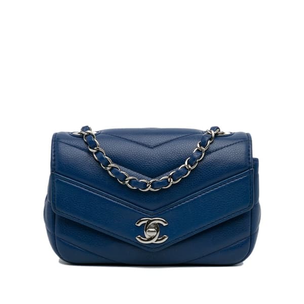 Pre-owned Chanel Mini Caviar Chevron Data Center Envelope Flap Bag Blue