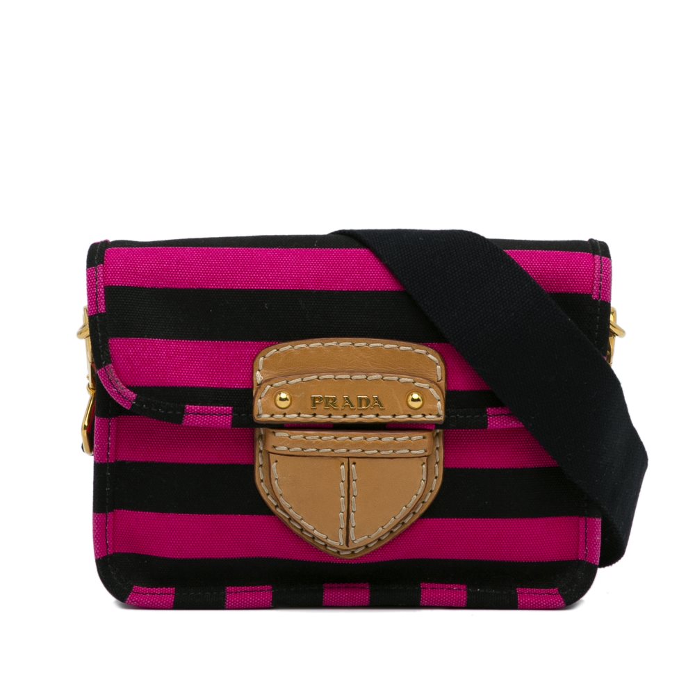 image of Pre-owned Prada Canapa Righe Crossbody Bag Pink