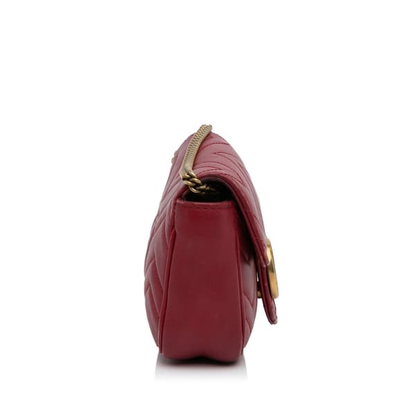 Pre-owned Gucci Super Mini GG Marmont Matelasse Leather Flap Crossbody Red
