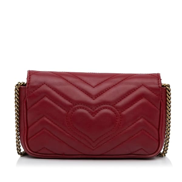 Pre-owned Gucci Super Mini GG Marmont Matelasse Leather Flap Crossbody Red
