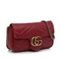 Miniatyrbild 2 av 10: Pre-owned Gucci Super Mini GG Marmont Matelasse Leather Flap Crossbody Red