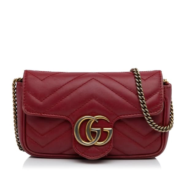Pre-owned Gucci Super Mini GG Marmont Matelasse Leather Flap Crossbody Red