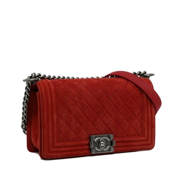 Pre-owned Chanel Old Medium Quilted Caviar Boy Flap Red