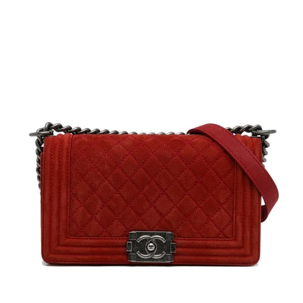Pre-owned Chanel Old Medium Quilted Caviar Boy Flap Red