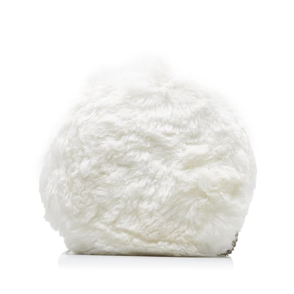 Pre-owned Chanel CC Crystal Embellished Faux Fur Round Crossbody White