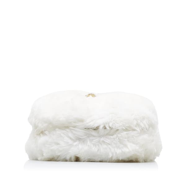 Pre-owned Chanel CC Crystal Embellished Faux Fur Round Crossbody White