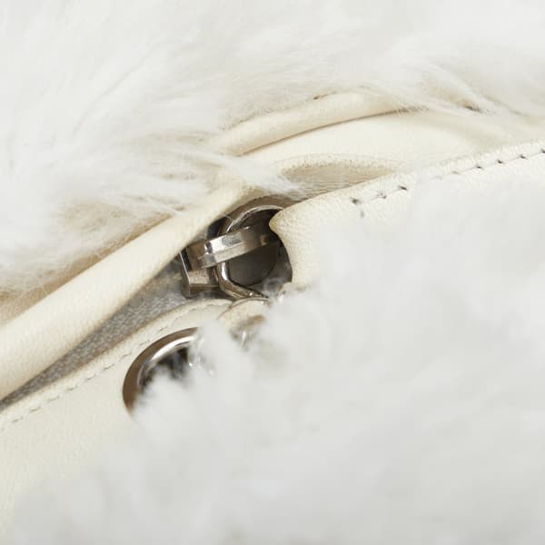 Pre-owned Chanel CC Crystal Embellished Faux Fur Round Crossbody White
