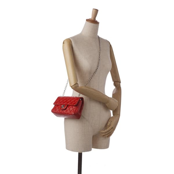 Pre-owned Chanel New Mini Rectangular Classic Lambskin Single Flap Red