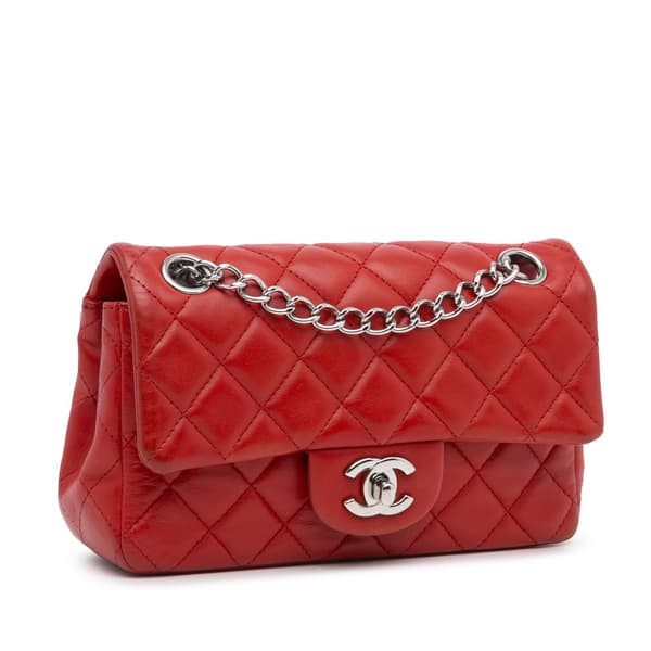 Pre-owned Chanel New Mini Rectangular Classic Lambskin Single Flap Red