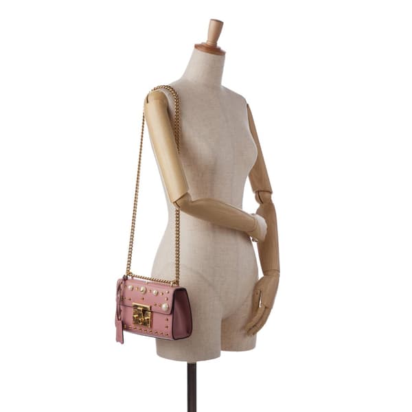 Pre-owned Gucci Small Pearl Studded Padlock Crossbody Pink