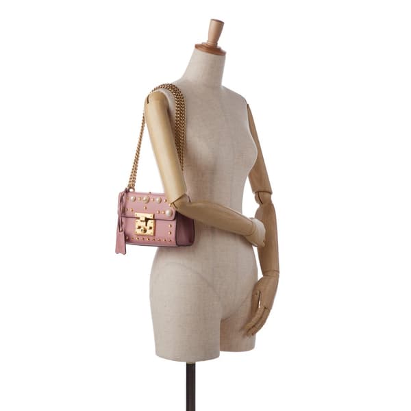 Pre-owned Gucci Small Pearl Studded Padlock Crossbody Pink