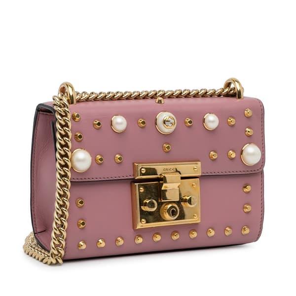 Pre-owned Gucci Small Pearl Studded Padlock Crossbody Pink
