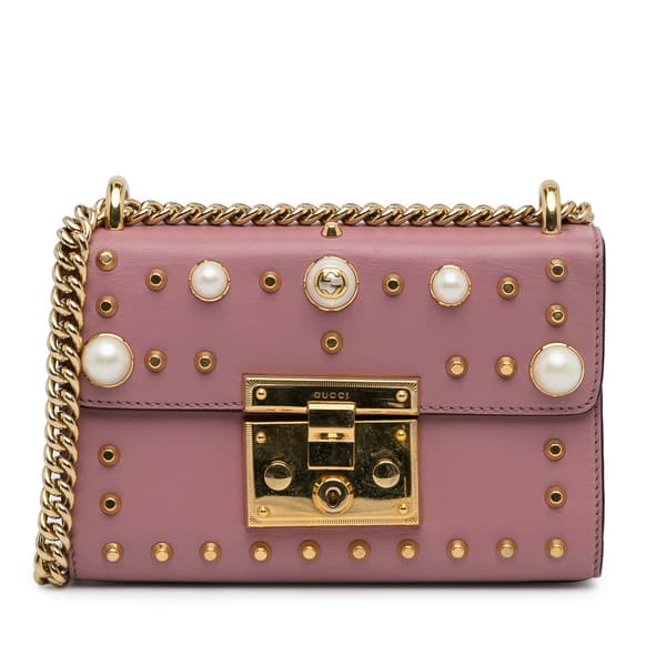 Pre-owned Gucci Small Pearl Studded Padlock Crossbody Pink