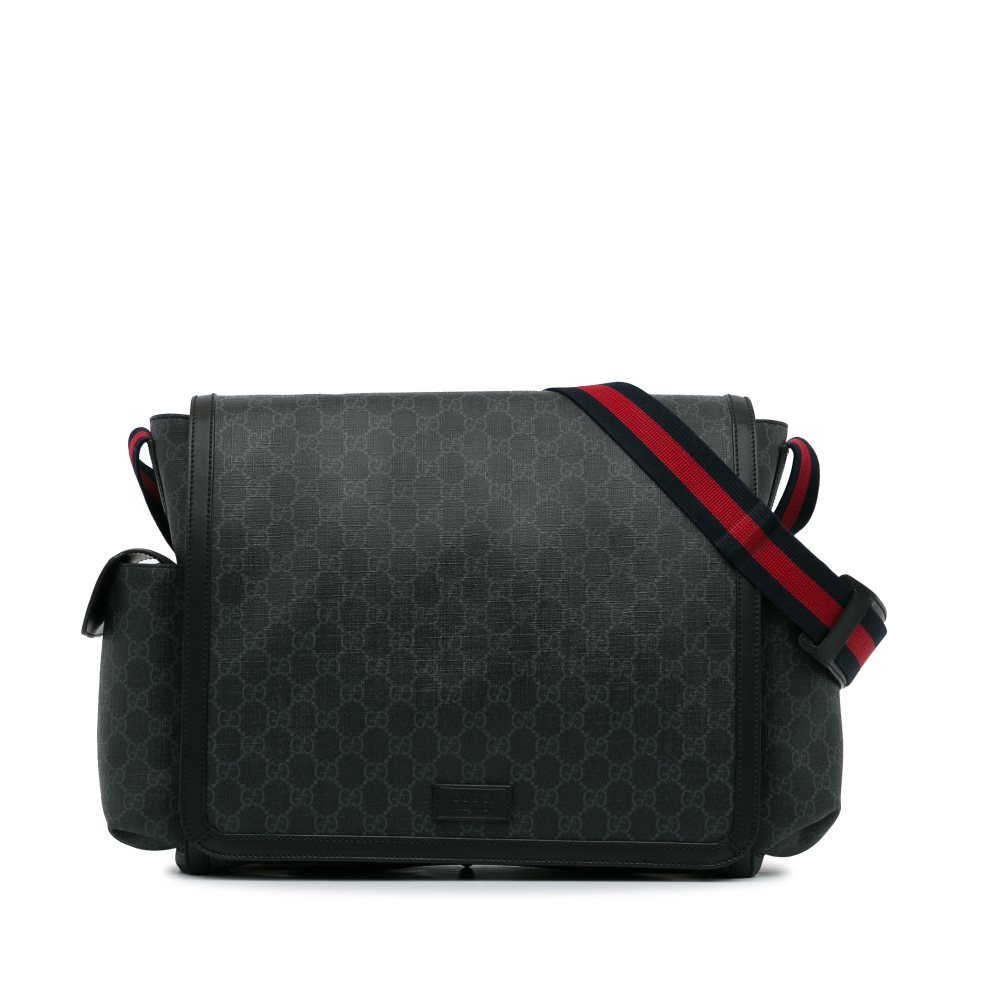 image of Pre-owned Gucci GG Supreme Web Diaper Bag Black