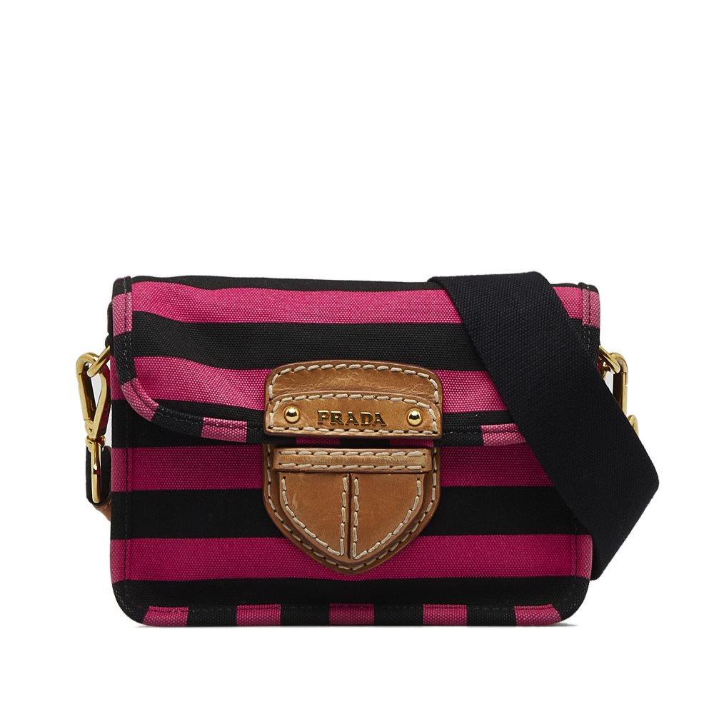 image of Pre-owned Prada Canapa Righe Crossbody Bag Pink