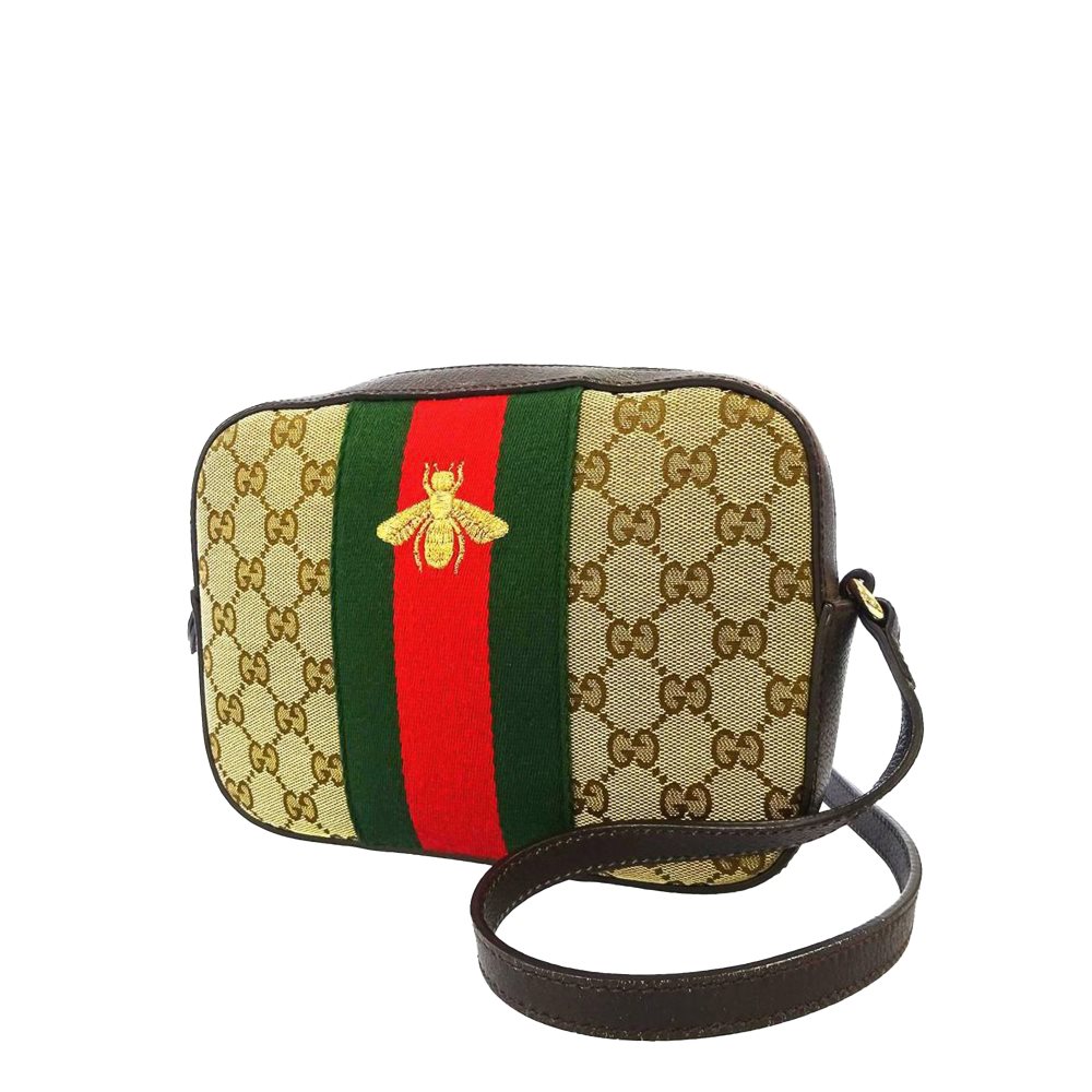 image of Pre-owned Gucci GG Canvas Webby Bee Brown
