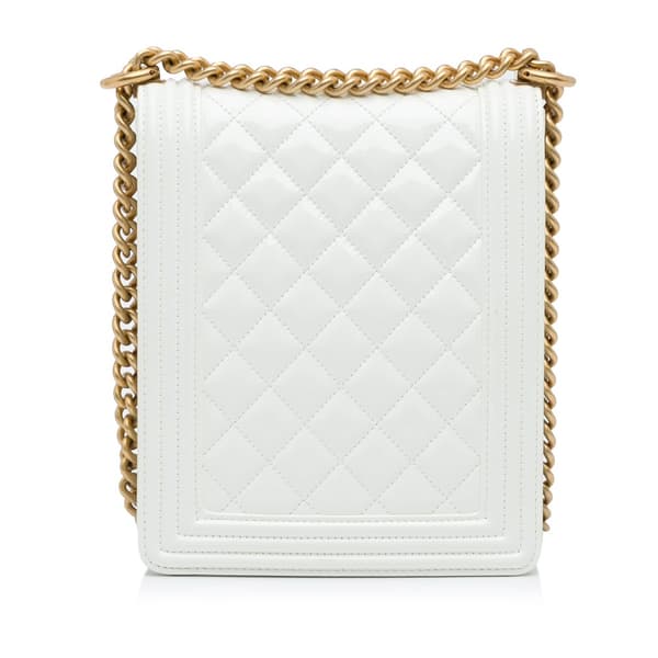 Pre-owned Chanel North South Boy Flap White