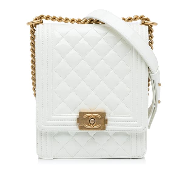 Pre-owned Chanel North South Boy Flap White