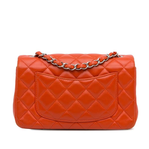 Pre-owned Chanel Mini Rectangular Classic Lambskin Single Flap Orange