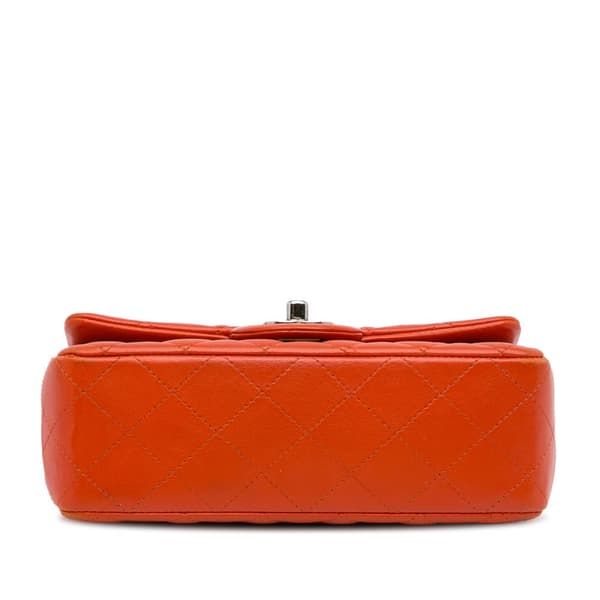 Pre-owned Chanel Mini Rectangular Classic Lambskin Single Flap Orange