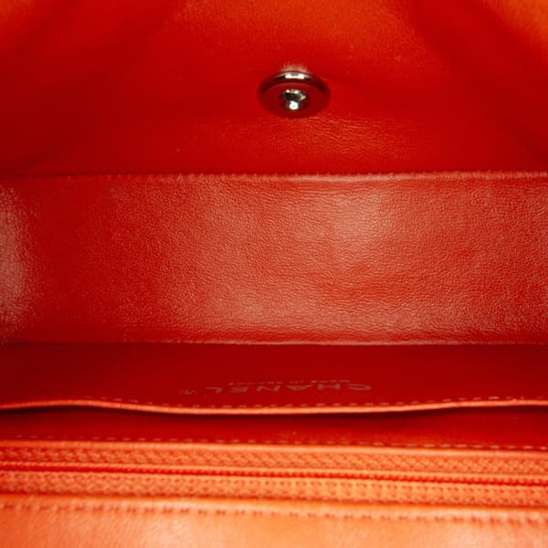 Pre-owned Chanel Mini Rectangular Classic Lambskin Single Flap Orange