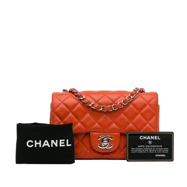 Pre-owned Chanel Mini Rectangular Classic Lambskin Single Flap Orange
