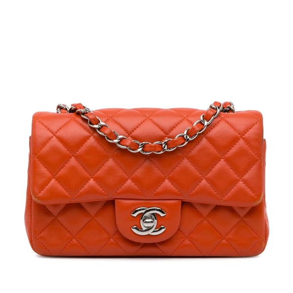 Pre-owned Chanel Mini Rectangular Classic Lambskin Single Flap Orange