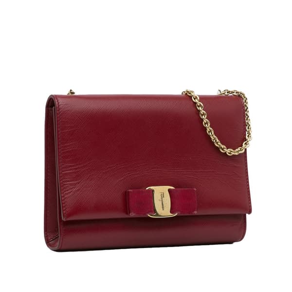 Pre-owned Ferragamo Vara Bow Chain Crossbody Red